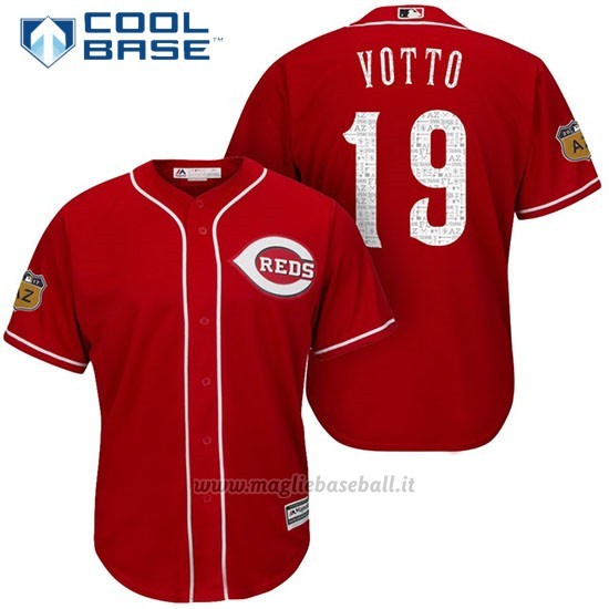 Maglia Baseball Uomo Cincinnati Reds Joey Votto 19 Scarlet 2017 Allenamento Primaverile Cool Base Giocatore